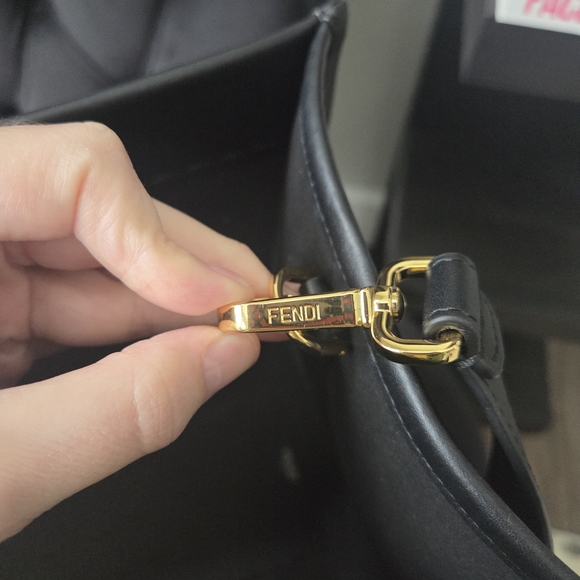 Fendi Black Embossed Logo Tote with Gold Accents - Picture 3 of 9